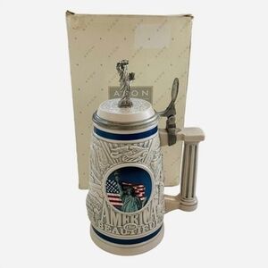 Vintage 2002 AVON America the Beautiful Beer Stein Statue of Liberty Lid Ceramic